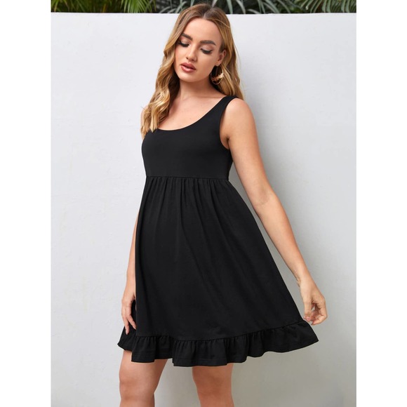 Maternity Ruffle Hem A line tank mini Dress black - Picture 3 of 5
